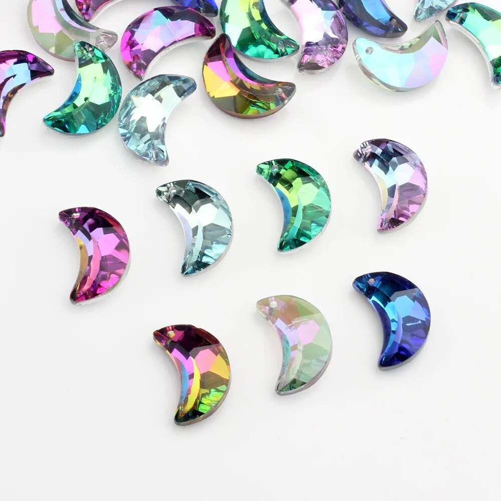 10pcs Color Crystal Glass Moon Shape Charms Pendant for Womens Necklace DIY Handmade Jewelry Making Bracelet Accesso